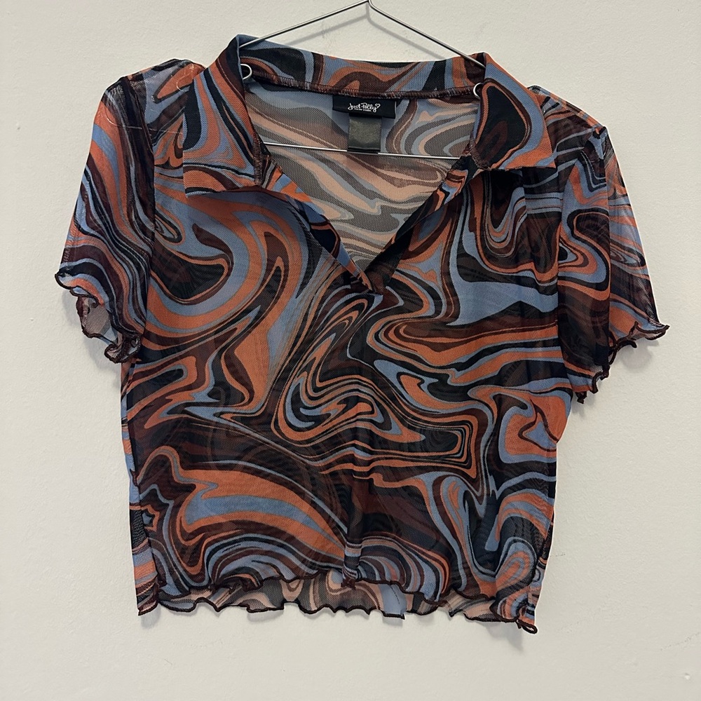 Abstract Swirl Sheer Top